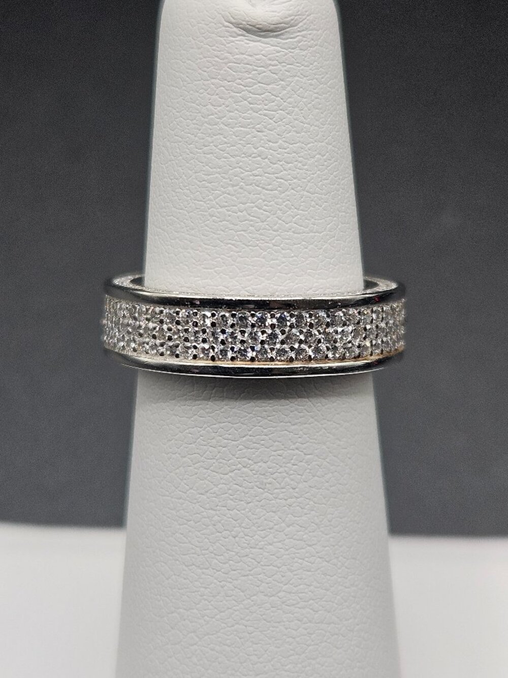 Moissanite 3 Row Pave Eternity Band S925 Silver Size 5 VVS1